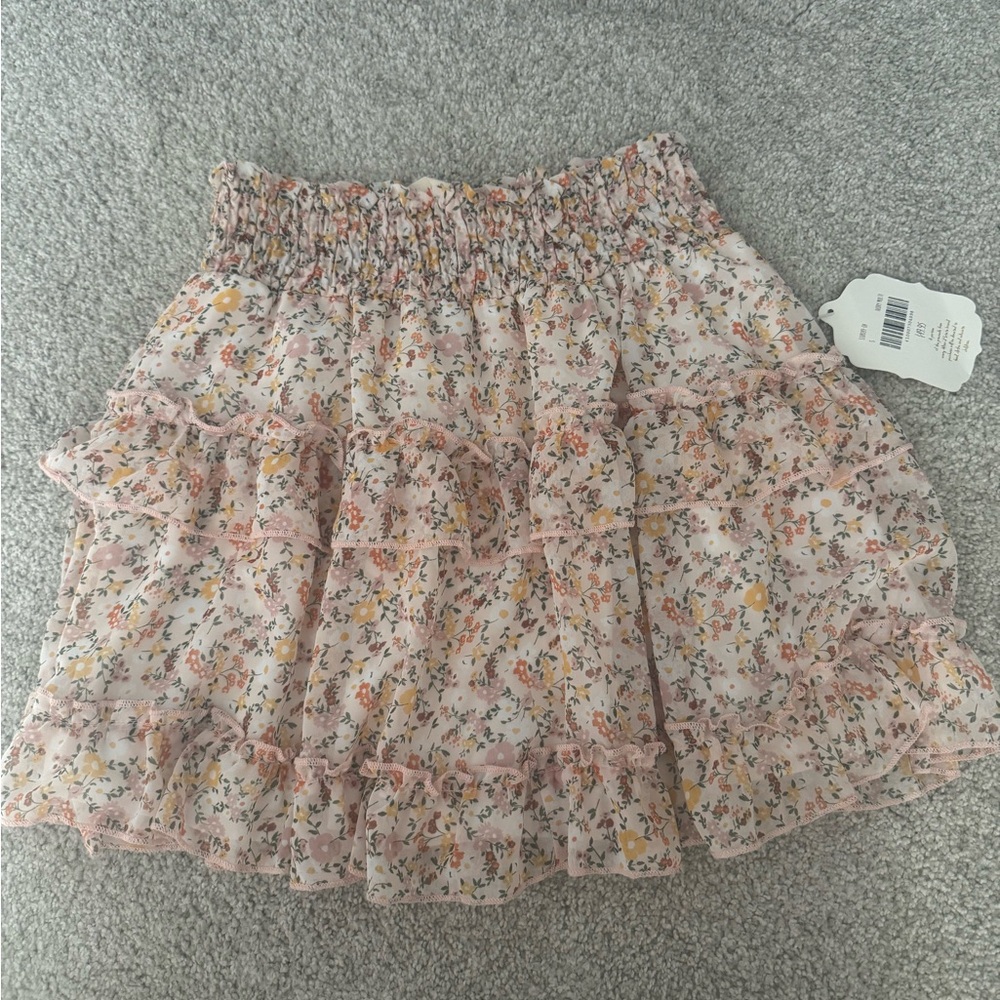 Altar'd State Pink Cream Floral Mini Skirt